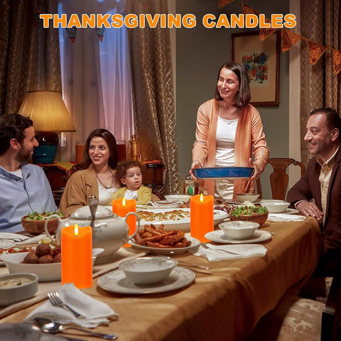 Flameless Pillar Candle Light Set of 2, 6x3 Inch Flickering Real Wax LED Candles with Remote and Timer, Battery Operated, Orange