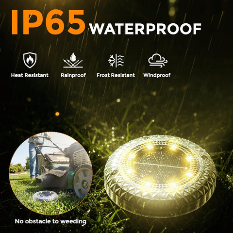 Solar Lights Outdoor Garden - 10 Pack Solar Ground Lights, 8 LED Warm White Solar-Powered Disk Light Outdoor, IP65 Waterproof Landscape Lighting for Garden Pathway Lawn Patio Yard
