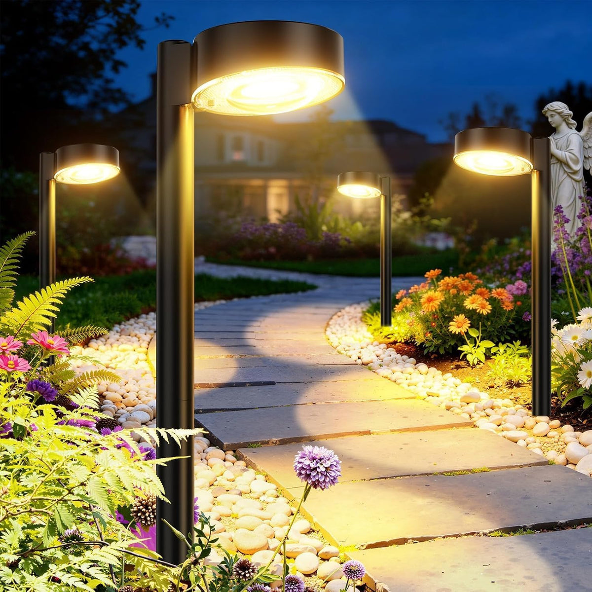 4 Pack Solar Lights Outdoor Garden, 2X Brighter Garden Path Lights