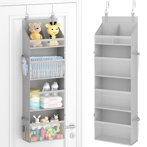 Lifewit 4-Tier Over Door Diaper Organiser, Beige – Space-Saving Hanging Nursery Storage with Mesh Windows