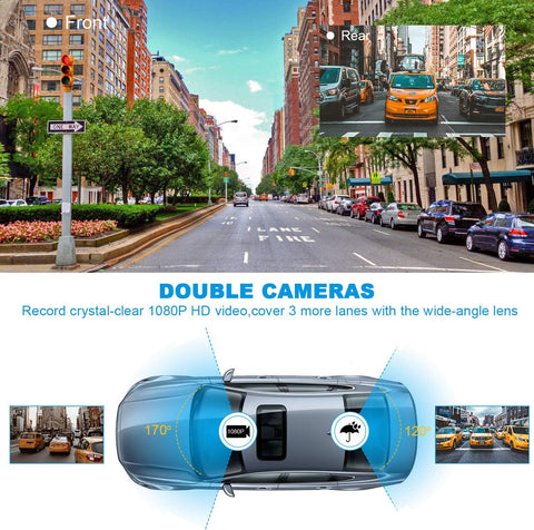 1080P Dual Dash Cam Front and Rear with 32GB SD Card – Black