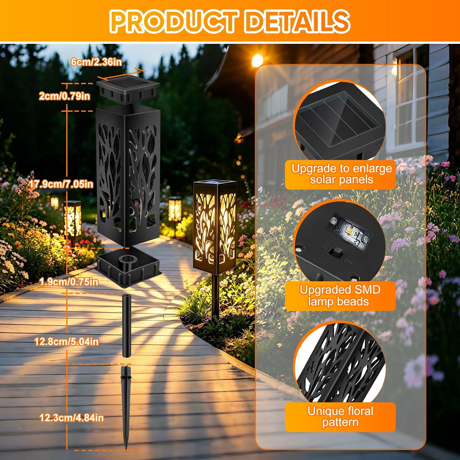 Caldarax 6 Pack Solar Lights Outdoor Garden, Solar Lanterns Light Garden, Waterproof, Warm White, Solars Gardens Stake Lights Outdoor Decor for Balcony, Patio, Lawn, Yard, Pathway, Flowerpot