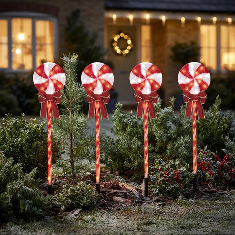 24 Inch 96 LED Lollipop Candy Cane Pathway Lights, 4 Pack with Ground Stakes, 29V Plug-in, Outdoor Christmas Yard Decor