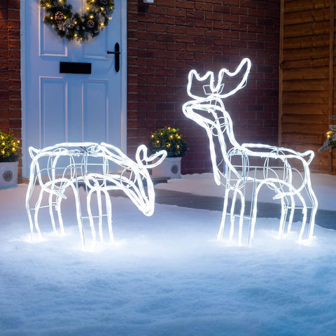 Christow White LED Reindeer Family Outdoor Christmas Decoration 2pc Set