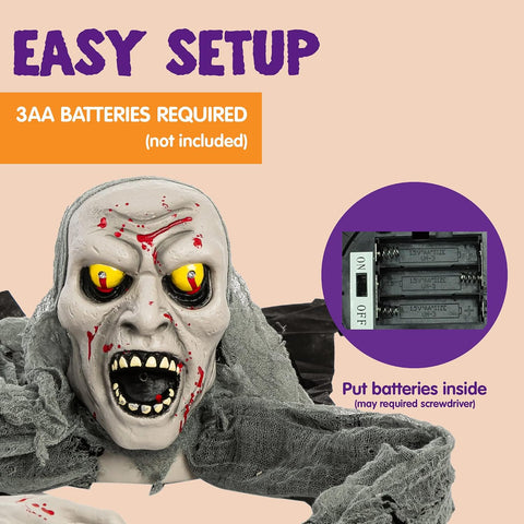 JOYIN Halloween Light-Up Zombie Groundbreaker with Motion-Activated Creepy Sound & Flashing Eyes – Animated Outdoor Zombie Decoration for Gardens, Lawns, Patios & Haunted Houses