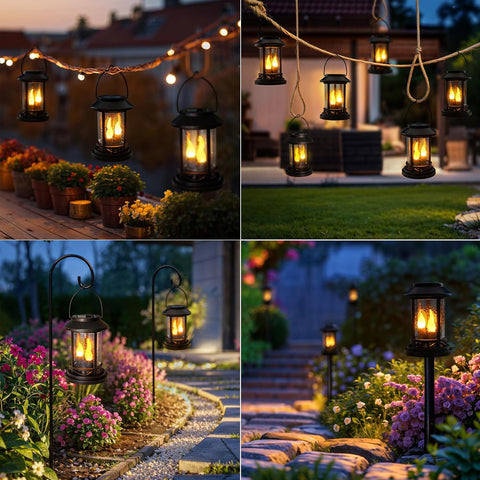 Beautyard Outdoor Solar Candles Lights Flickering Decorative Lantern Stake Lighting for Garden, Backyard, Lawn, Pathway, Patio Accessories and Decor ( 6 Pack , Black )…