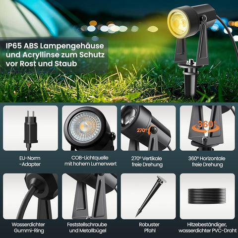 Bomcosy 20M Garden Spike Lights Mains,3000K,IP65,for Pathway