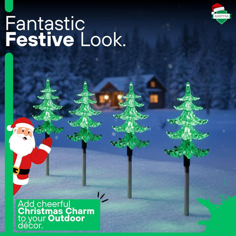 ADEPTNA 4 Piece LED Christmas Pathway Tree Lights with Timer Function Battery Powered Xmas Outdoor Patio Pathway Drive Way Christmas Decorations Outdoor