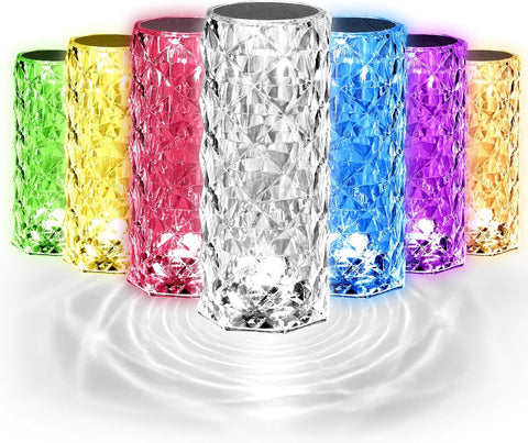 Crystal Diamond Rose Table Lamp, RGB LED Night Light with Touch and Remote Control, Bedside Lamps Nightstand Lamps, Dimmable, USB Rechargeable, Romantic Lighting Decoration for Bedroom, Office, Dating