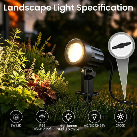 All-in-One 3W Low Voltage Landscape Lighting Kit Dusk to Dawn, 6-Pack