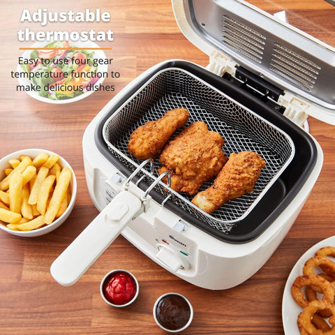 SD6080N Deep Fat Fryer 2.5L – 1800W, Adjustable Temperature Control, Viewing Window, Easy Clean, White