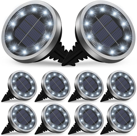 Solar Lights Outdoor Garden, 10 Pack Solar Ground Lights 10 LED Pathway Waterproof IP65 Garden Light Landscape Lighting, In Ground Light Decorative for Sidewalk Driveway Walkway Lawn Deck Steps Stair