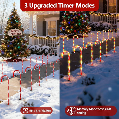 24 Pack 144 LED Candy Cane Christmas Lights Outdoor, 25.2inch Warm White