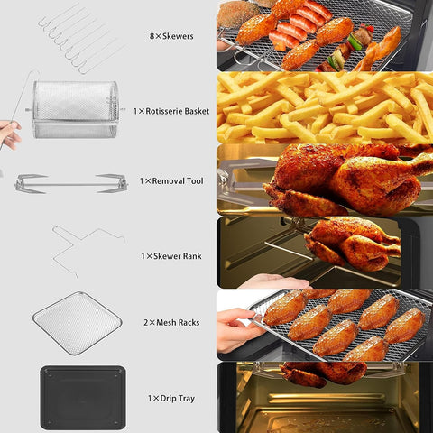LLIVEKIT 12L Air Fryer Oven – 1800W, Rotisserie & Dehydrator, 12 Presets, 90-Min Timer, Preheat & Reheat, Oil-Less Cooking