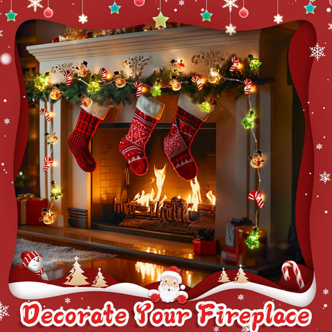 Christmas Tree Snowman & Candy Cane Lights | 3M 30LED Battery Operated Fairy String Lights for Indoor Outdoor Xmas Party Home Decorations