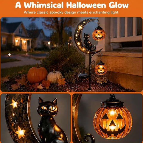 Solar Halloween Garden Stake Light Pathway Lighting Black Cat Pumpkin Moon