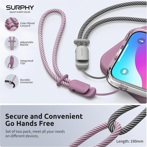 SURPHY Wrist Strap Lanyard for Phone, 2 Pack Adjustable Lilac Purple & Grey