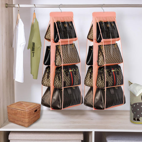Lirex Handbag Hanging Purse Organizer for Closet, 8 Pocket Handbag Storage Organizer Hanger Oxford Cloth Closet Organizer for Family Closet Bedroom, Foldable and Universal Fit, Black