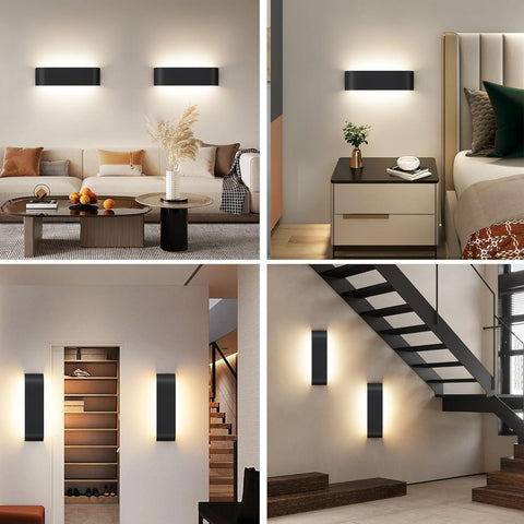 Indoor Led Wall Lights - 2 Pack 3000K/4500K/6000K Adjustable Color Temperature Wall Lights for Bedroom Living Room Kitchen Dining Room (Black, 2 Pack)