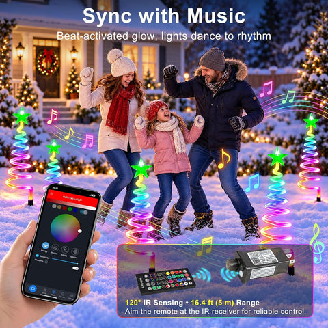 10 Pack Christmas Pathway Lights Outdoor, Smart Spiral Xmas Tree Lights with 150 RGB LEDs, App Control,Music Sync,Remote, DIY&Timer, Waterproof Christmas Yard Decorations for Lawn Walkway Garden Decor