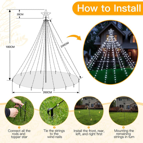 Christmas Tree Lights 340 LED Cool White Outdoor Fairy Lights with Star & Remote
