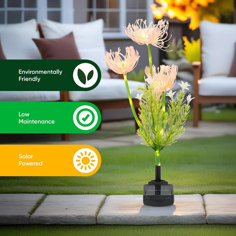 Solar Spider Lily Stake Light – 30 LED Warm White Garden Light, 3 Flower Heads, Outdoor Solar Garden Light for Pathway, Patio, Lawn & Flower Beds, Decorative Floral Stake Lighting