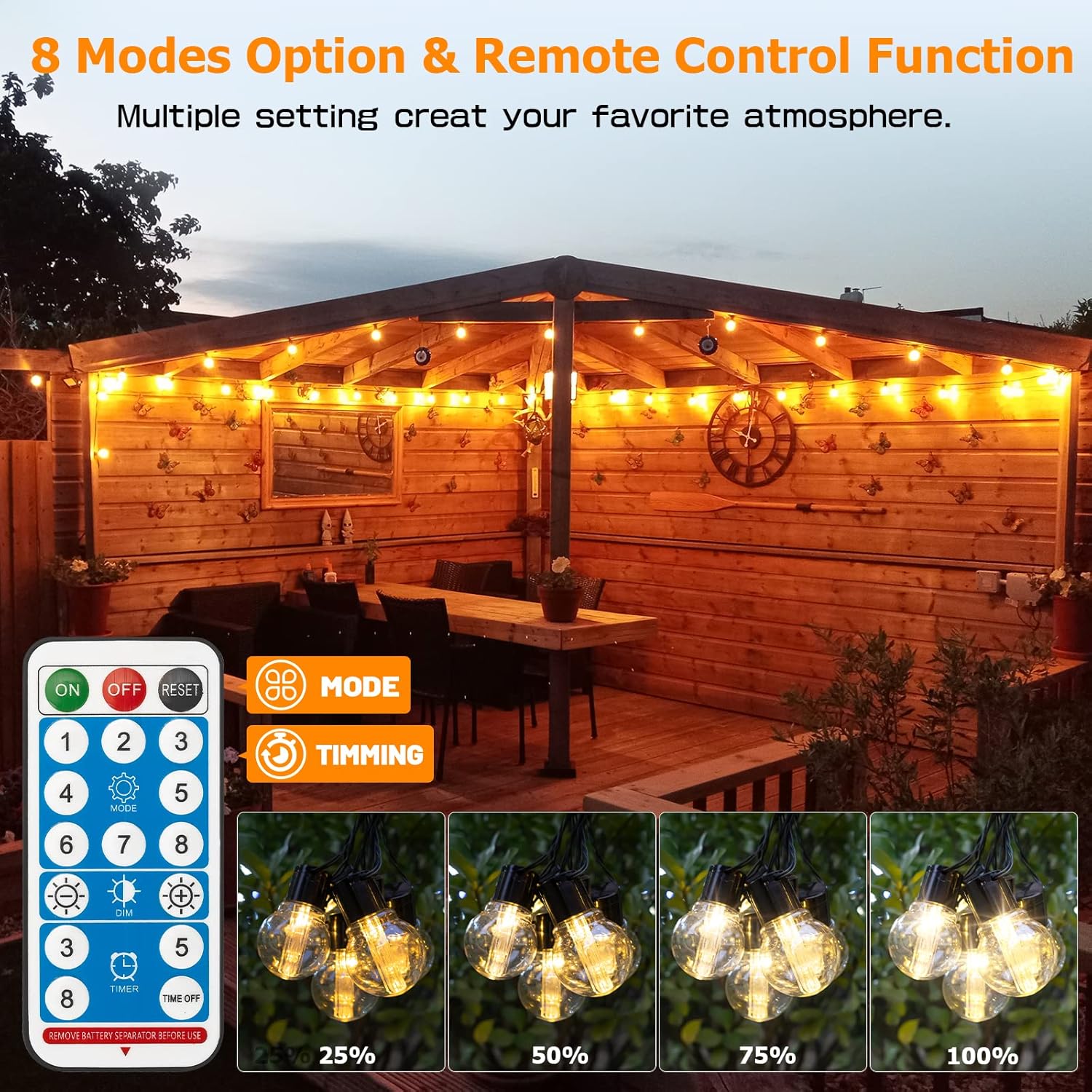 Solar Festoon Lights Outdoor, 9M/29.5FT G50 20 Bulbs Solar String Lights Outdoor Garden, Remote Control, 8 Modes 4 Brightness, Outdoor Solar Lights IP65 Waterproof for Garden Patio Decoration
