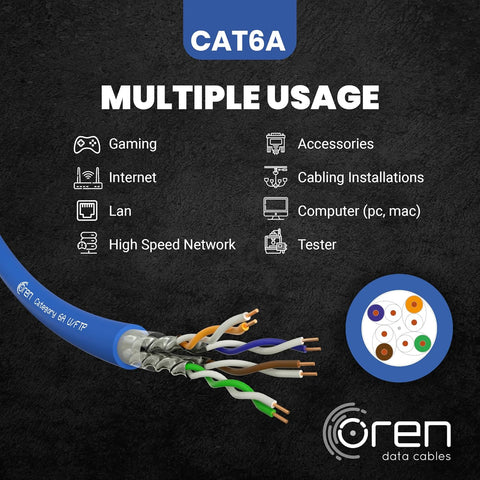 100m CAT6A Ethernet Cable Blue – 23 AWG Pure Copper U/FTP LAN Network Cable 500MHz 10Gbps High Speed Internet Cable for Router, Gaming, Office & Industrial Networking