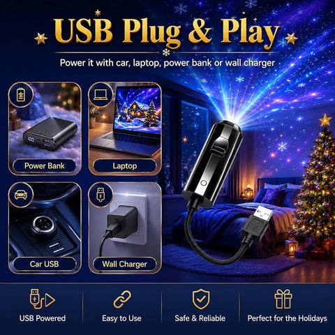 Christmas Projector Indoor 360° HD Scene Projector with 24 Christmas Projection Films – USB Festive Projection Light for Walls, Ceilings & Parties