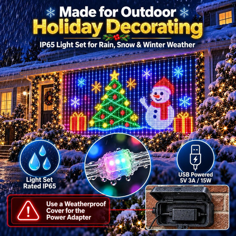 Laspi Smart LED Curtain Lights Christmas 1.6 x 1.6m with 256 RGB LEDs, Bluetooth App & Remote Control - Turn Any Wall Into a Glow-Up Worth Staying In