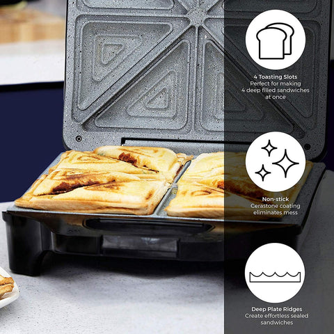 4 Slice Deep Fill Sandwich Maker 1600W Non-Stick Ceramic Toastie Press