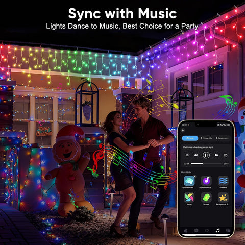 Ollny Smart RGB Icicle Christmas Lights 10m, 286 LED App & Music Sync Outdoor Fairy Lights with Remote, Plug & IP44 Waterproof Design - Turn Your Roofline Into a Colourful Christmas Display