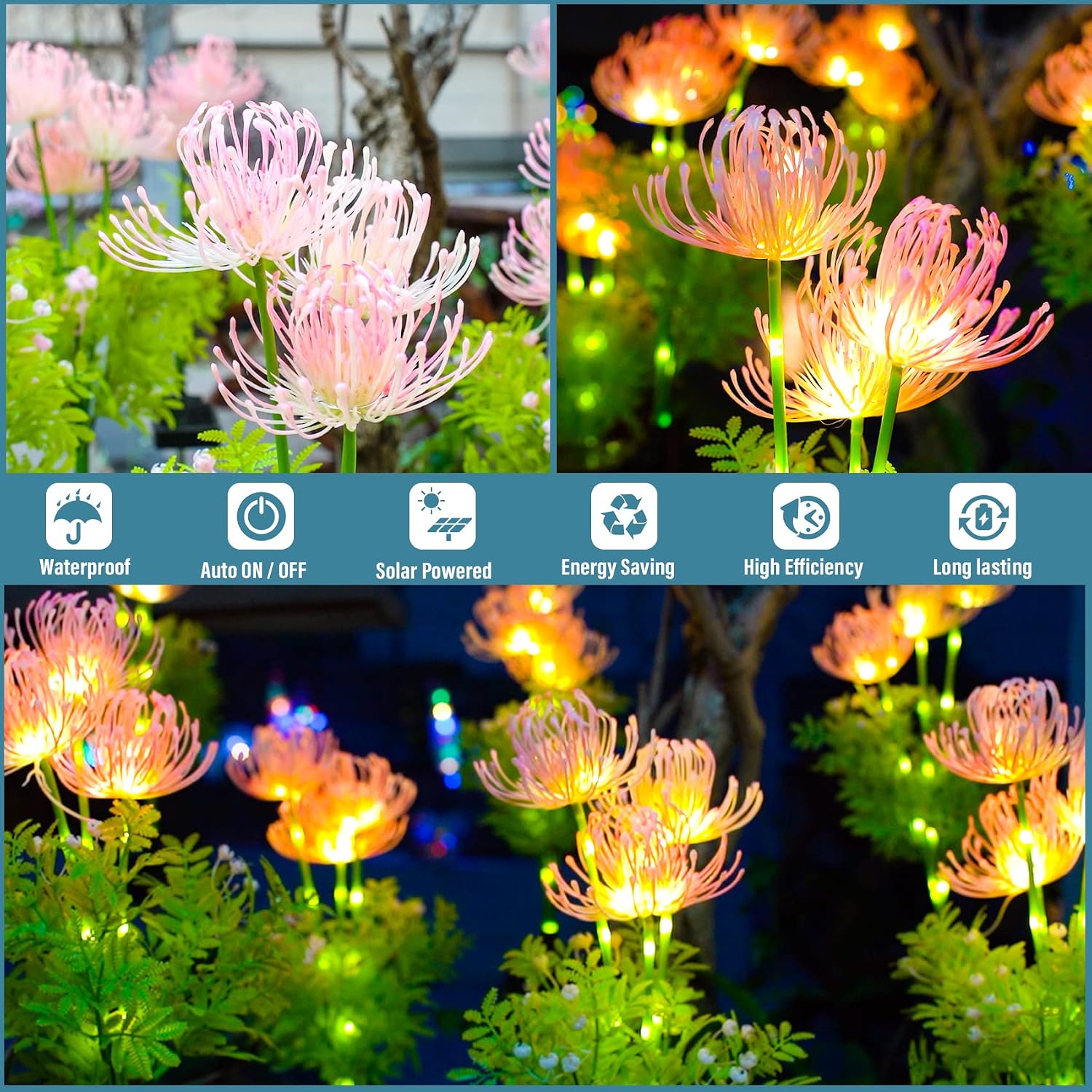 Solar Garden Lights Outdoor, LED Glowing Flower & Stem (2 Pack)