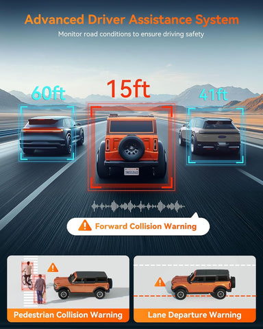 WOLFBOX G840H 12" Mirror Dash Cam Front and Rear with ADAS & BSD