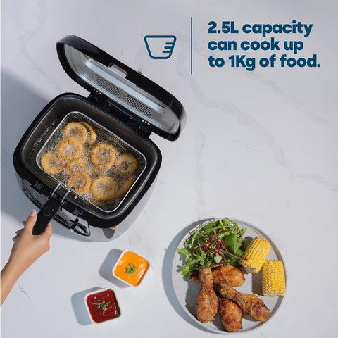 2.5L Deep Fat Fryer – Electric Countertop Chip Fryer with Non-Stick Coating, Viewing Window & Cool Touch Handle – Easy Clean Home Fryer – White or Black