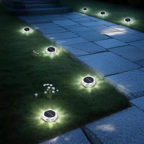Hqynss Solar Lights Outdoor Garden, 6 Pack Solar Ground Disk Light
