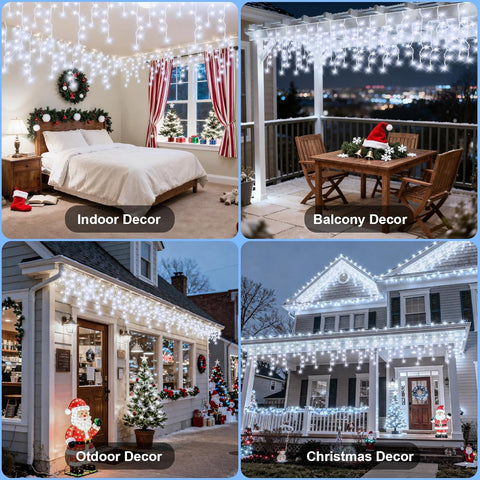20M 480 LED Icicle Christmas Lights Outdoor – Cool White Mains Powered Fairy Lights with Timer, Memory & IP44 Waterproof Design for Gutter, Roof, Window & Wall - Turn Your Home Into a Winter Glow