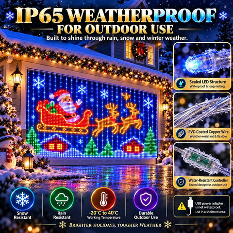 Christmas LED House Net & Smart Outdoor Wall Curtain Light – RGB Christmas Net Lights with App & Remote Control, Timer, IP65 Weatherproof Design for Windows, Walls, Fences & House Facades - Turn Your Home Into a Christmas Light Show