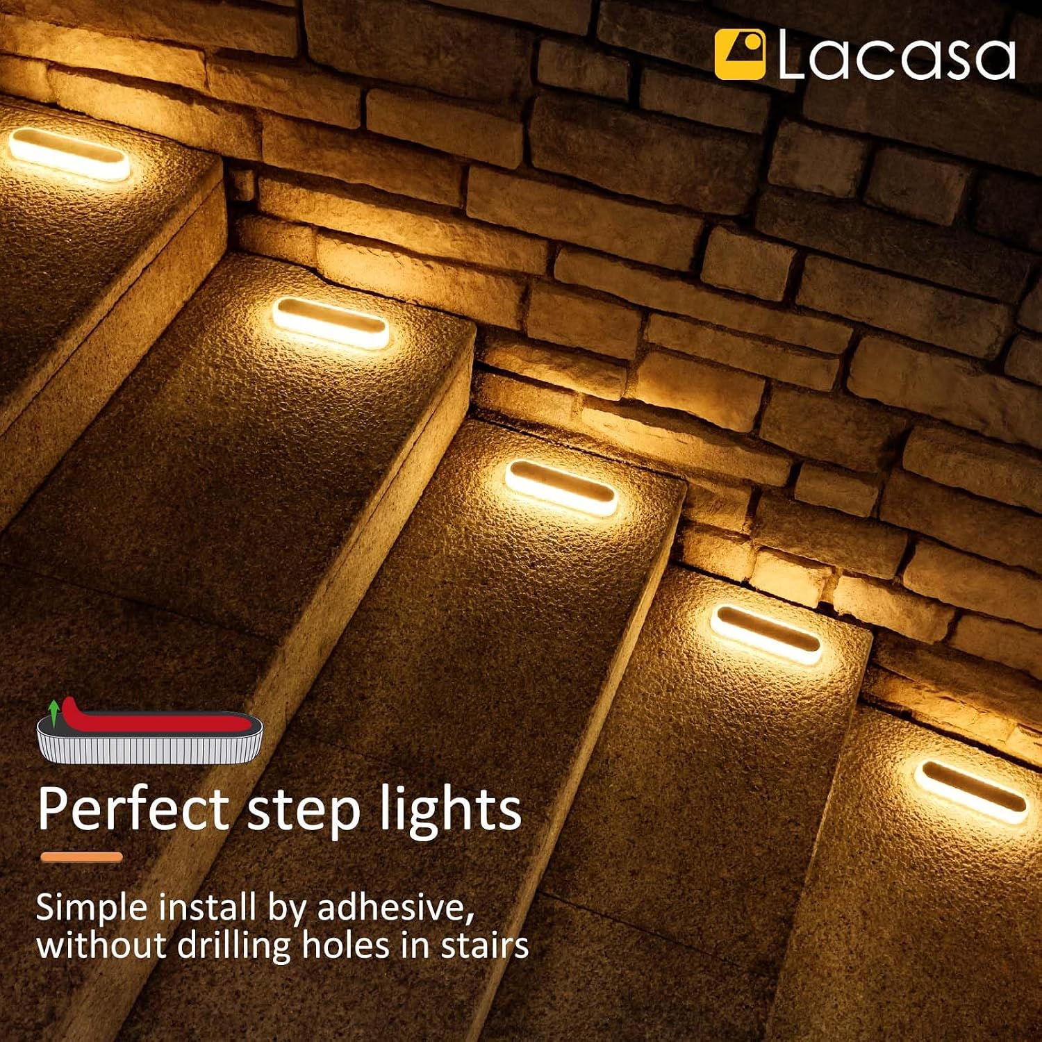 Lacasa Solar Decking Lights, LED Solar Light Outdoor Garden 4 Pack Warm White, IP68 Waterproof Step Ground Dock Light, Dusk to Dawn for Garden Patio Lawn Pathway Driveway Walkway Lighting