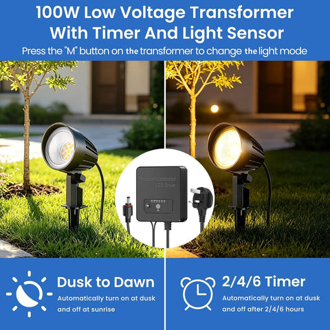 12W Garden Spotlights Mains Powered 6 in 1 LED Landscape Lights 2700K IP66