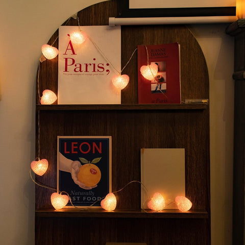 Pink Heart LED Fairy String Lights, 2m Battery Operated with Timer, Warm White Decorative Lighting