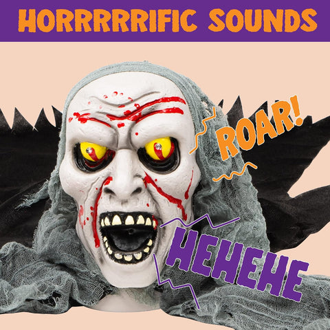 JOYIN Halloween Light-Up Zombie Groundbreaker with Motion-Activated Creepy Sound & Flashing Eyes – Animated Outdoor Zombie Decoration for Gardens, Lawns, Patios & Haunted Houses