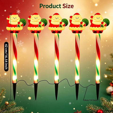 5 Pcs Solar Christmas Lights Outdoor, Christmas Pathway Lights, Garden Stake with Santa Snowman, 8 Modes Waterproof LED Outdoor Path Light for Yard Patio Decor