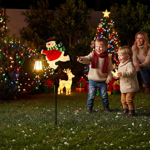 Christmas Display Stake Light Waterproof LED Solar Snowman Lantern