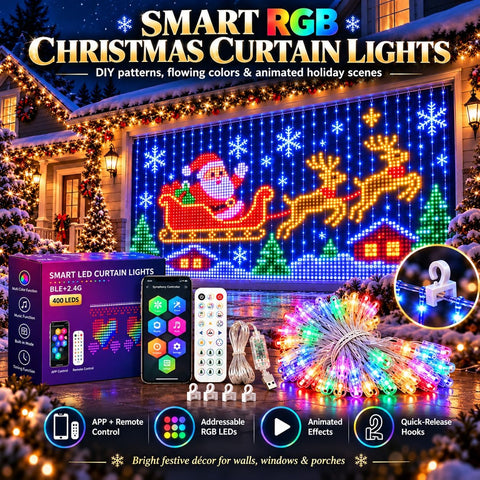 Christmas LED House Net & Smart Outdoor Wall Curtain Light – RGB Outdoor Christmas Lights with App & Remote Control, IP65 Waterproof Net Lighting for Windows, Walls, Balconies & Gardens - Turn Your Home Into a Christmas Scene Worth Coming Home To
