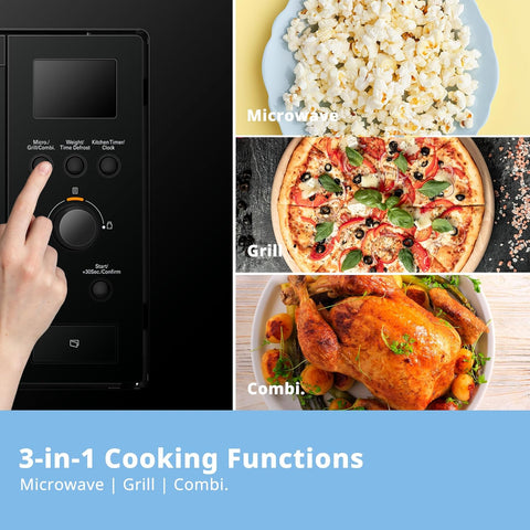 20L Black Built In Grill Microwave with Digital Control, Auto Menu & Defrost