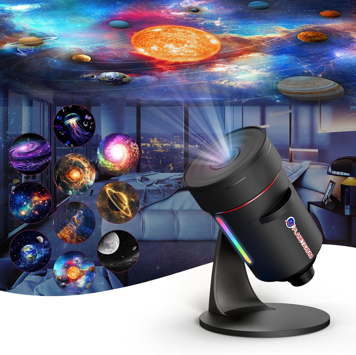 2026 Upgraded Galaxy Star Projector with 10 Film Discs, 360° Rotating Planetarium Night Light & Timer for Bedroom