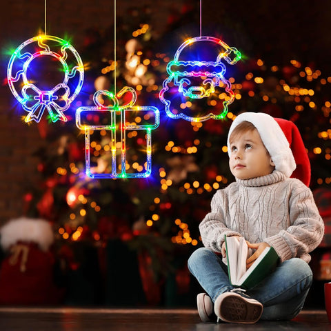 LOL 3 Pack Christmas Window Lights - Wreath, Gift Box & Santa - Battery Operated