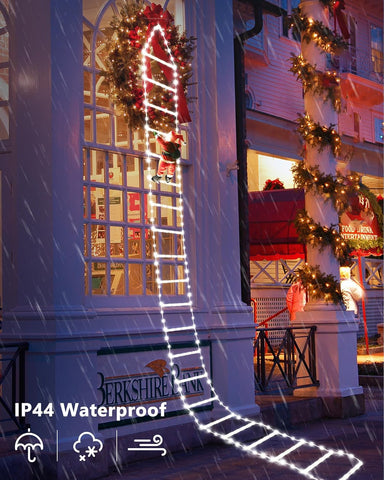 Christmas Ladder Lights with Santa Claus, 338 LED, 8 Modes, Timer & Memory Function (White)