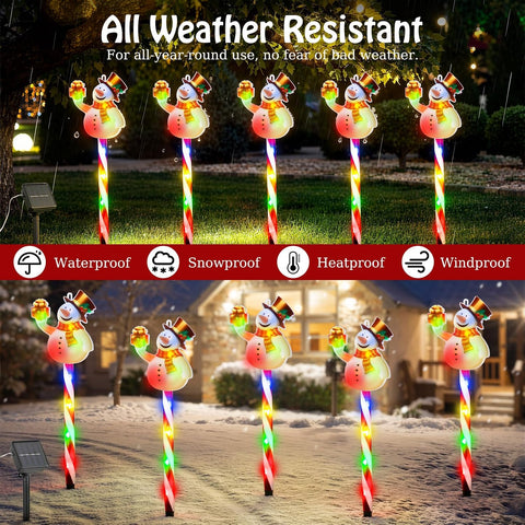 Lewondr 5PCS Snowman Christmas Decorations Lights with Cane Garden Stakes
